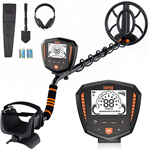 SUNPOW Metal Detectors for Adults Professional, High Accuracy Metal Detector, Strong Anti-Interference, IP68 Waterproof Coil, Identify 9 Types of Metals, 10 Inch Detection Depth, 5 Modes