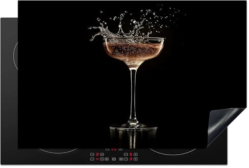 KitchenYeah© Protection Plaque Cuisson Deco Cuisine Cache Induction 80x52 cm Protège Pour Cuisiniere Protection Cocktail - Noir - Splashes - Verre