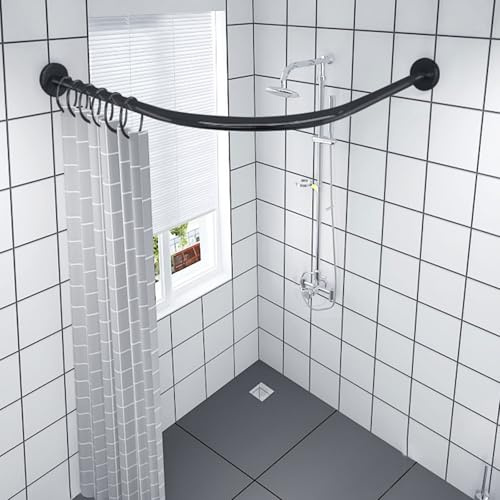 Cammeciso L Forme Tringle à Rideau de Douche,Barre De Douche Angle,Barre de Douche Angle Extensible pour Baignoire,Longueur Adaptable,pour Salle De Bain,Magasin De VêTements.