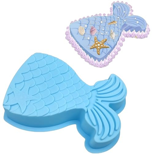 YXHZVON Backform Meerjungfrau Groß, 1 Stück Silikonform Meerjungfrau, Meerjungfrau Kindergeburtstag Silikonform für Kuchen Pudding Schokolade Mousse, Blau