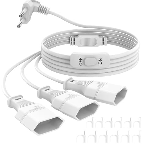 Verlängerungskabel Flachstecker 2M Eurostecker Verlängerung mit Schalter, 3 in 1 Steckdosenadapter Flachstecker Stromkabel Dreifach Flach Stecker Netzkabel Verlängerung 2,5A/250V für TV PC Computer