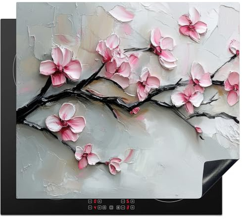 KitchenYeah© Cubre Vitrocerámica | 59x52 cm - Protector Vitroceramica Induccion - Tapa - de Flores - Artístico - Rosa