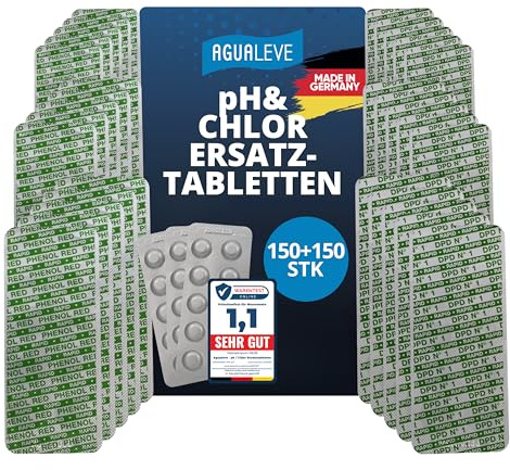 AGUALEVE® 300 Rapid Pool Testtabletten | 150x pH-Wert (Phenol red) + 150x freies Chlor (DDP1) | für Poolwasser-Schütteltest | Markenqualität Made in Germany | mit gratis digitalem Poolpflegeguide
