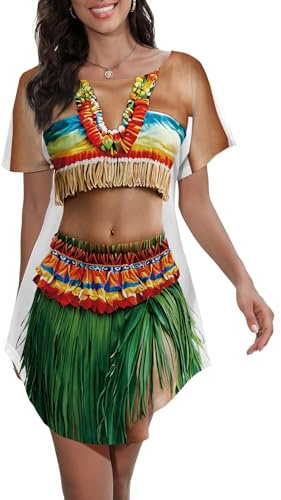 Seizesoul Women's Hawaiian Funny Bikini Shirt Cover Up Short Sleeve Beach Luau Party Baggy Body Printed T Shirt Dress, Rainbow Fringe, S