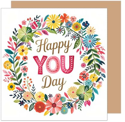 Edition Seidel Premium quadratische Geburtstagskarte mit Umschlag. Glückwunschkarte zum Geburtstag Happy Birthday Karte mit englischem Text Mann Frau Blumen Blumenkranz (GQ455 SW025)