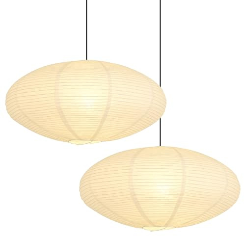 White Oval Paper Lantern Lampshade set of 2, 20x10'' Paper Lanterns Pendant Light Shade, Chinese Foldable Design for Living Room, Bedroom, Ceiling Lampshade Party Decor