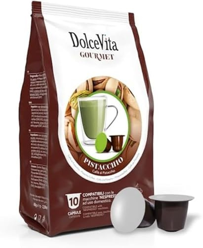 20 Capsule PISTACCHIO a Marchio DOLCE VITA Compatibili con Nespresso - Senza Glutine - Senza Soia - 2 Sacchetti da 10 Capsule compatibili con Macchine Caffè Nespresso –