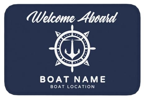 VWCSDSCS Personalized Welcome Aboard Boat Mat Customized Flannel Anchor Door Mats Custom Ship Gifts Non-Slip Entrance Floor Rug, Accessories Decoration Indoor Outdoor Nautical Yacht Gift