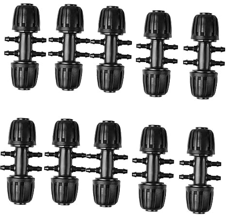 Abaodam Connecteur à 6 Voies pour Tuyau PE 16 Mm vers 4/7 – Lot de 10 Pièces – Raccords Irrigation Jardin Agricole – Accessoires Arrosage Serrage Et Pelouse – Connecteur Plastique Noir Solide