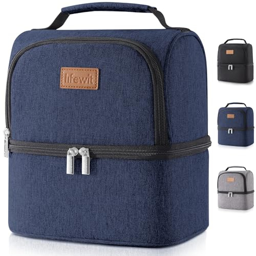 Lifewit Double Compartment Cooler Bag for Men Women, Insulated Water Resistant Waterproof Bento Box, Thermal Lunch Box for Work, School and Picnic, 7L, Blue