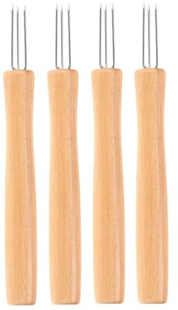 Lot de 4 fourchettes à trois dents avec poignée en bois - Outils polyvalents en acier inoxydable pour la cuisine, l'assaisonnement et le barbecue - Outil de cuisson efficace