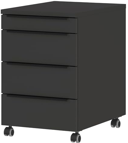 bümö Space Rollcontainer mit Schubladen, Container aus Holz in Graphit - Rollwagen für's Büro als Schreibtisch Unterschrank, Bürocontainer od. Schreibtischcontainer