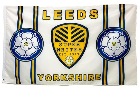 Leeds 5x3ft Football Flag HD Polyester Banner With Yorkshire Rose – Traditional Leeds Colours – Matchday And Home Support
