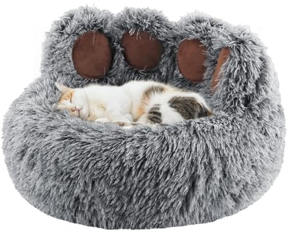 Luvore Lit pour Chat d'intérieur 50cm, Tissu Peluche Doux, Lit Rond Lavable pour Chiot et Chaton avec Fond antidérapant