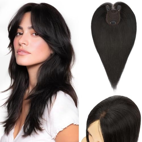 S-noilite Haar Toppers für Frauen mit dünnem Haar - Toupets no Pony 27g Oberkopf Flauschiger Glatter Hair Topper 25cm - #1B Natürliches Schwarz
