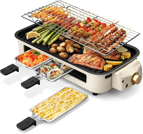 Parrilla Eléctrica Para Interiores Y Sartén, Potente Sartén Multifuncional Antiadherente De 1500 W Para Asar, Freír, Hornear, Fácil De Limpiar, Placas Extraíbles, Cocina Familiar.