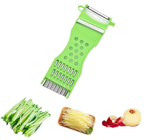 Auriselle Pelador Multifuncional Cortador de Verduras y Zanahorias Pelador 6 en 1 Cuchillas de Acero Inoxidable para Pelar Verduras Pelad Multifuncional para uso en Gastronomía (Verde)