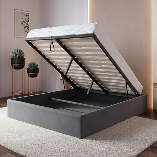 Home Collective Polsterbett, 120x200/140x200/160x200 Stauraumbett, Schlafzimmerbett, Bett mit Stauraum Lattenrost Metallrahmen Samtpolsterung Doppelbett platzsparend ohne Kopfteil 160x200 cm | Graphit