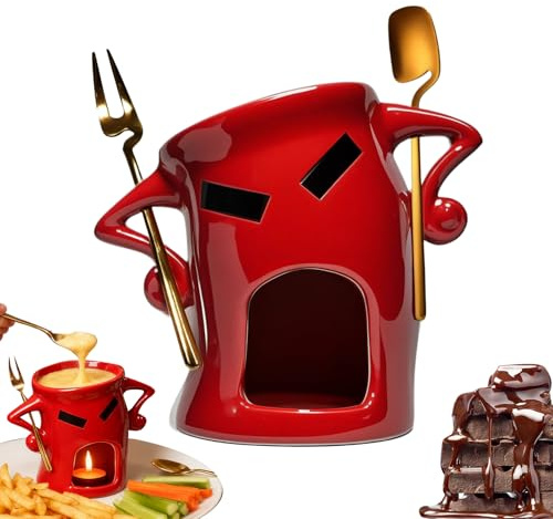 Taza Para Fondue De Chocolate | Calentador de Queso Fundido de Cerámica,Calentador de Vela para Fondue de Chocolate con Tenedor y Cuchara - Para Fresas Dulces Cumpleaños Fiestas Noche De Cita Reunione