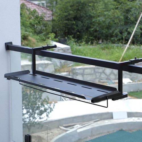 Mesa de balcón colgante – Mesa auxiliar de hierro para barandilla, jardín al aire libre, terraza, soporte de carga estable, compatible con varias barandillas, perfecta para espacios pequeños