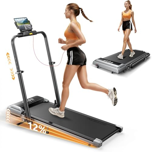 Folding Walking Pad with Incline and Adjustable Hight for Home Black Gray