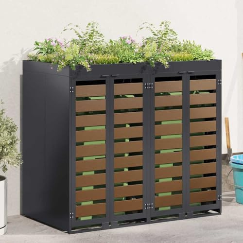 Mokuyary Rangement de Poubelle à roulettes pour 3 poubelles Anthracite, Abri de Jardin Cache pour poubelles, Conteneur d'extérieur Coffre de Rangement -B