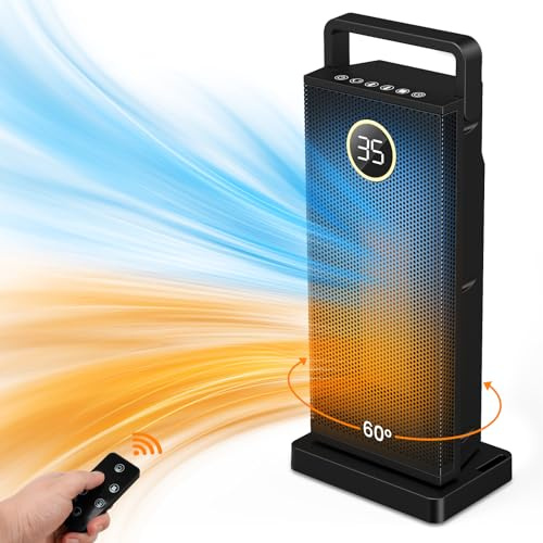 Calefactor Eléctrico Cerámico De Torre 2000W Con Termostato Y Temporizador | 3 Modos, Oscilación De 60°, Mando A Distancia, Ruido ≤45 dB, Ajuste Hasta 12H Y Apagado Por Vuelco O Sobrecalentamiento