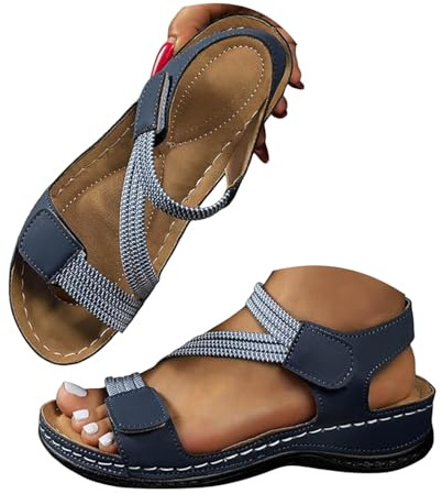 ziubauyke Orthopedic Sandals For Women Summer Arch Support Slip On Sandal Wide Fit Walking Platform Open Toe Sliders Adjustable Strap Wedge Sport Shoes Beach Outdoor Ladies Sandals Size 5 Uk