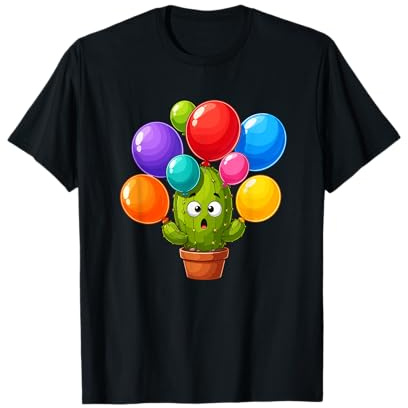 Simpatico Cactus Kawaii con Palloncini Colorati Compleanno Maglietta