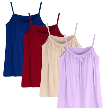 4 Pack Camisole Tops for Women Built in Padded Bra Plus Size Sleeveless Spaghetti Strap Top Summer Casual Flattering Tops to Hide Tummy Everyday Maternity Clothes for Women UK