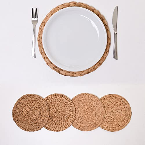VIVANNO Ilana Sets de Table lavables - Set de 4 Sets de Table Ronds en Jacinthe d'eau, Dessous de Table naturels, diamètre 30 cm - Intemporel & Décoratif