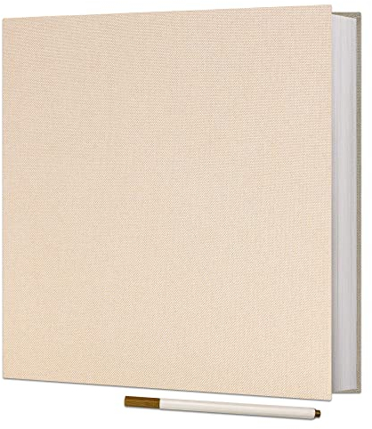 Vienrose Selbstklebende 10x15 Fotoalbum Einkleben und zum Selbstgestalten Groß leinen Photoalbum mit 40 Weißen Seiten, Hochzeit Jahrestag Geburtstag Geschenke mit Einem Kugelschreiber, 28x27cm, Beige