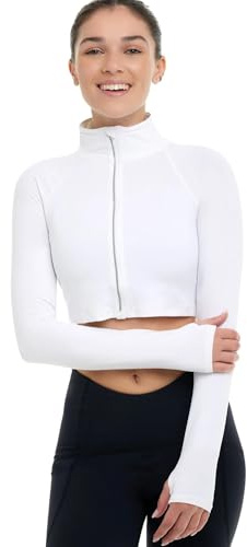 BloqUV Women's UPF 50+ Sun Protection Active Full Zip Crop Top Jacket. White