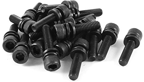 Aexit 20 pezzi in acciaio inox rondella molla a testa piatta svasata esagono incassato zigrinato testa bombata vite M6x25mm ner-o ID: 704952