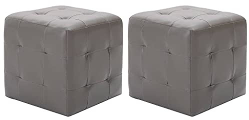 vidaXL 2X Pouf Sitzhocker Fußhocker Sitzpouf Puff Sitzpuff Fußbank Hocker Sitzwürfel Fußschemel Ottomane Polsterhocker Grau 30x30x30cm Kunstleder