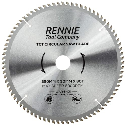 Rennie Tool TCT Kreissägeblatt für Holz, 250 mm x 30 mm, 80 Zähne, mit Reduzierringen