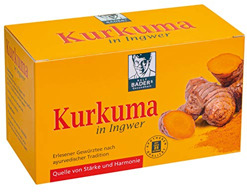 BADERs Kurkuma in Ingwer Tee aus der Apotheke. Erlesener Gewürztee nach ayurvedischer Tradition, 20 Aromaschutz-Filterbeutel