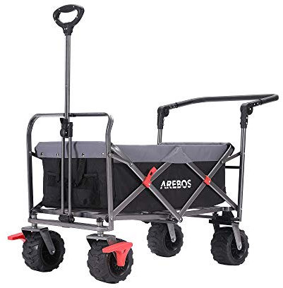 Arebos Carro de Mano | Plegable | Carretilla Jardin | Carro Playa | con Barra telescópica para Empujar | 100 kg | Negro