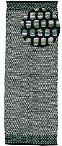carpetfine Baumwollteppich Kelim Mia Läufer Grün 60x180 cm | Moderner Teppich für Wohn- und Schlafzimmer