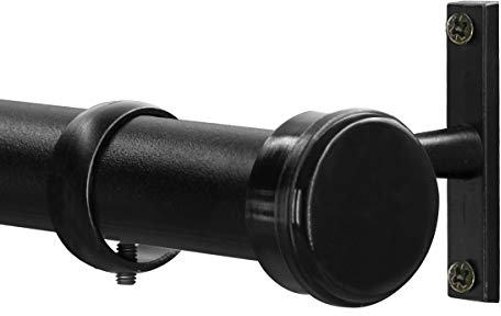 Qlfyuu Gardinenstange Vorhangstange mit rundem Endstück Kappe, Duschvorhangschiene Deckenhalterung mit Halterungen, 110-210cm Verstellbare Ausziehbare Gardinenstangen(Schwarz,M)