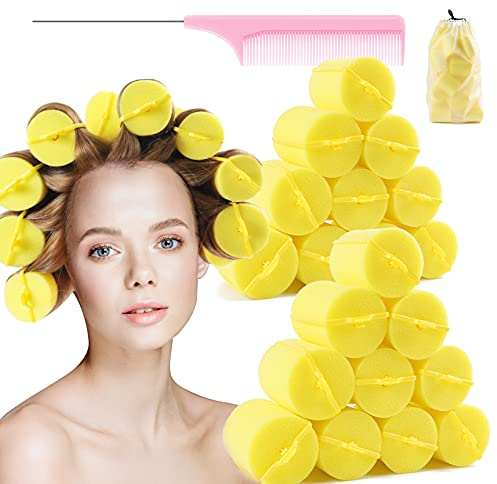 BEAUTIYAND Jumbo Foam Sponge Hair Rollers, Soft Sleeping Rollers, Curvy Wavy Hairstyle Curling Tools, 24 Pieces, Use For Long Hair Short Hair, Ladies And Children, 2X2.75, Yellow