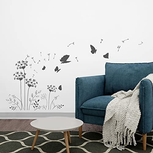 tjapalo® ul7 Pusteblume Wandtattoo grau Wohnzimmer Wandtattoo Löwenzahn küchen Wandtattoo Wohnzimmer ranken, Farbe: mittelgrau, Größe: B70xH37cm