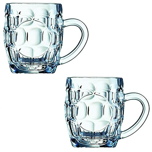 Vision4ever 2-Pack Clear Glass Half-Pint Beer Mugs, Traditional Handled Dimple Glass, Perfect for Wine, Juice, Coffee, Tea, Decoration, Gifts