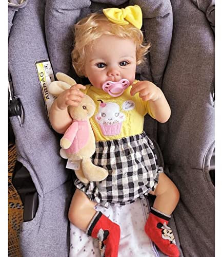 YIHANGG 49CM Blondes Haar Mädchen Reborn Babypuppe 19 Zoll Knuddelig Lebensecht Neugeborenes 3D-Haut Mit Sichtbaren Venen Kunstsammlerstücke Weihnachten Geburtstag Geschenk