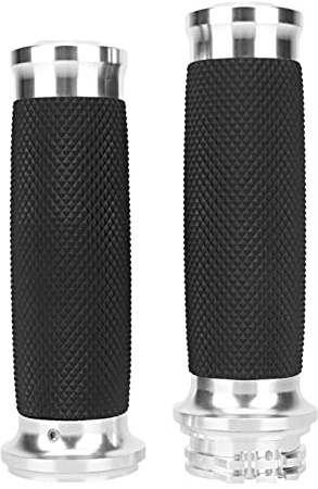 Auto 25 mm Universal-Motorrad-Handgriffe, 1 Paar, rutschfeste Aluminium- und Gummi-Lenkergriffe, R-Ring-Griff (silberfarben) für 1 Motorradgriffe + 1 Motorradgriffe