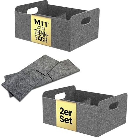 Bada Bing 2er Set stabiler Filzkorb in grau für Regal und Kleiderschrank - faltbarer Organizer mit Unterteilung - kleiner Faltkorb zur Aufbewahrung - Aufbewahrungsbox aus Filz Korb Box