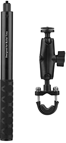 Camnoon 28 cm-115 cm Longueur réglable Noir Selfie Stick Moto Vélo Perche à Selfie Invisible avec vis 1/4, Support de Guidon, kit de Montage pour Appareil Photo Insta360 One X, One, Evo