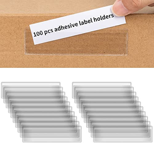 SIYOMG Etiketthållare självhäftande hylletiketter 100 st 11 x 3 cm genomskinliga plastetiketter för förvaringskorgar, namnetiketter fickor, hyllprisvisning för stormarknad kontor hem
