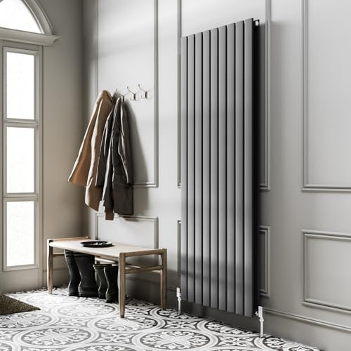 Go Bathrooms Pinta 1200 x 612mm Vertical Radiator Anthracite Flat Panel Double Column Tall Upright Radiator Anthracite Grey Wall Mounted Central Heating Includes Mounting Brackets