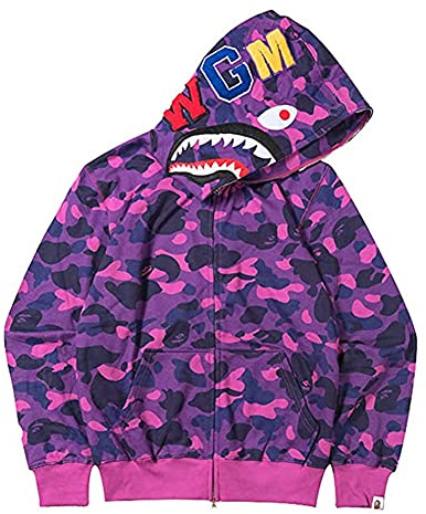 LIAOPUFUS Uomo 3D Stampato Shark Felpa con Cappuccio Hip Hop a Maniche Lunghe Zipper con Cerniera Mimetica Moda Street Wear